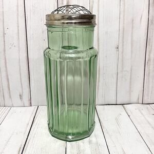 Vintage Depression Glass Green Flower Apothecary Vase With Metal Wire Frog Lid